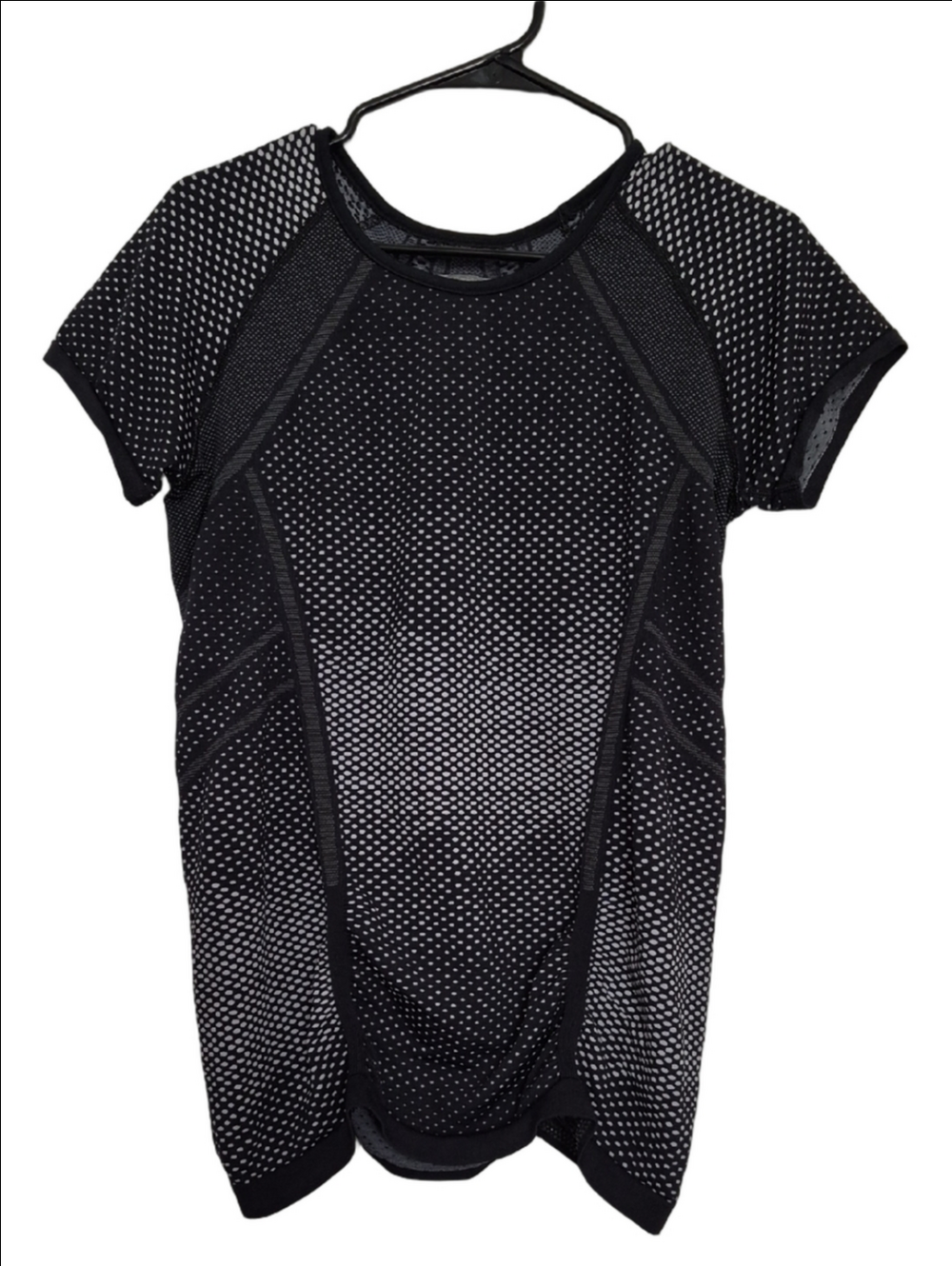 Athleta Black Mesh Polka Dot Short Sleeve Athletic Top Large